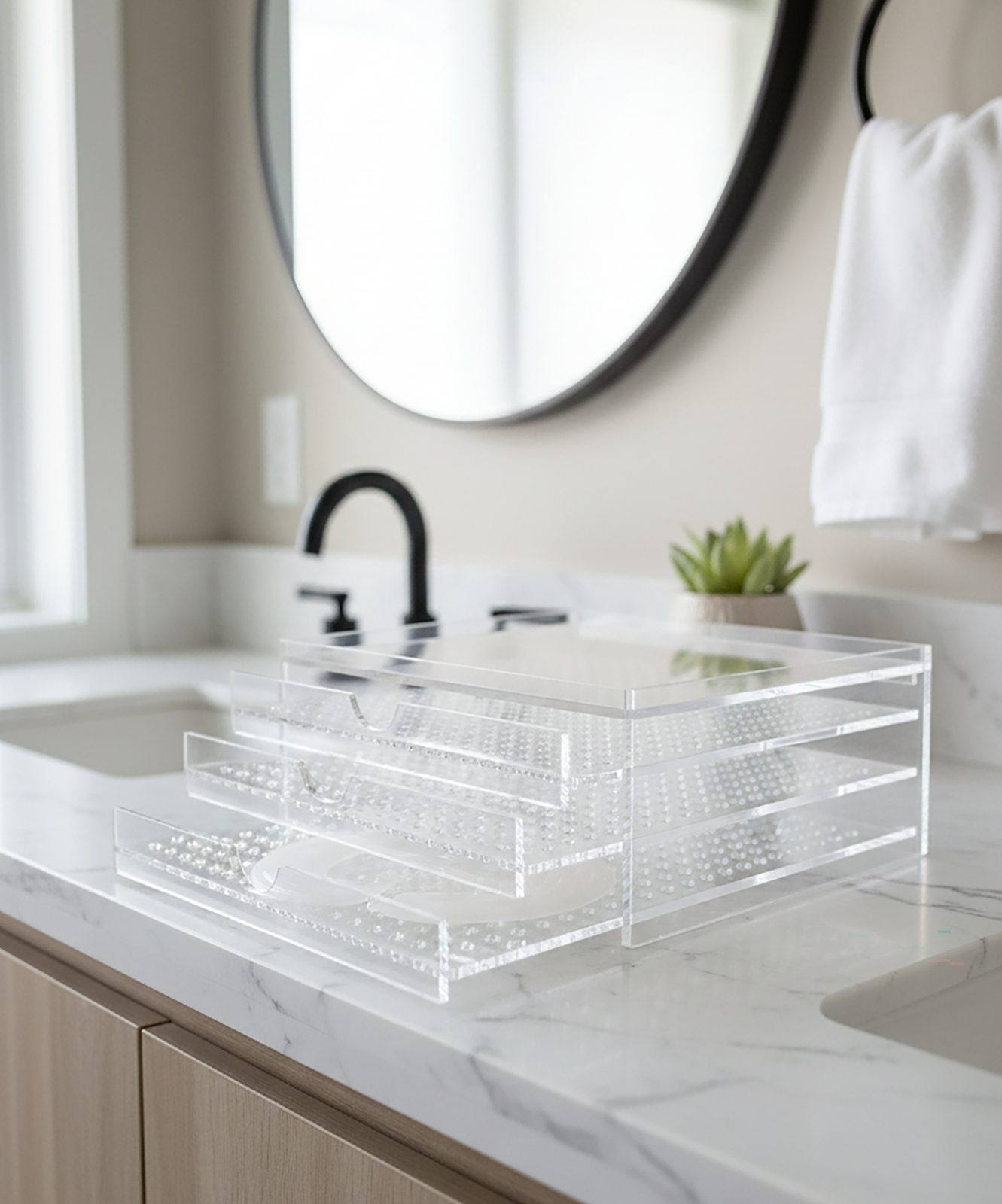 Open flat, ventilated PatchBox drawer for reusable silicone wrinkle-patch storage